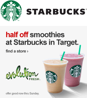 Starbucks Coupon April 2024 Smoothies are 50% off at Starbucks inside Target