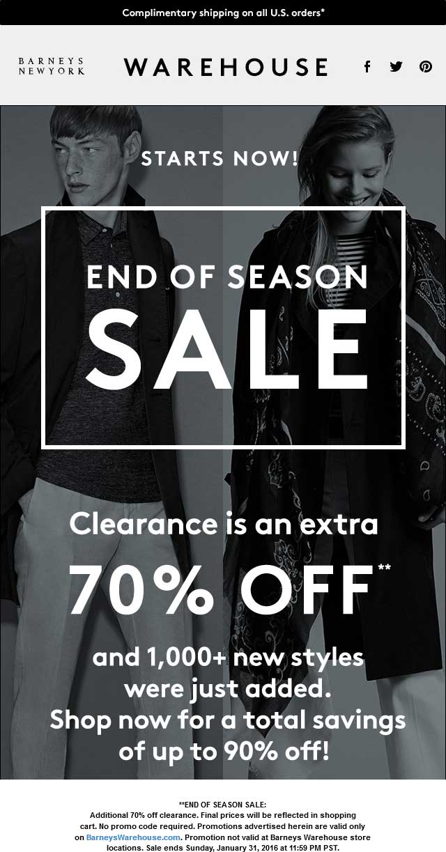 Barneys Warehouse Coupon April 2024 Extra 70% off clearance online at Barneys Warehouse
