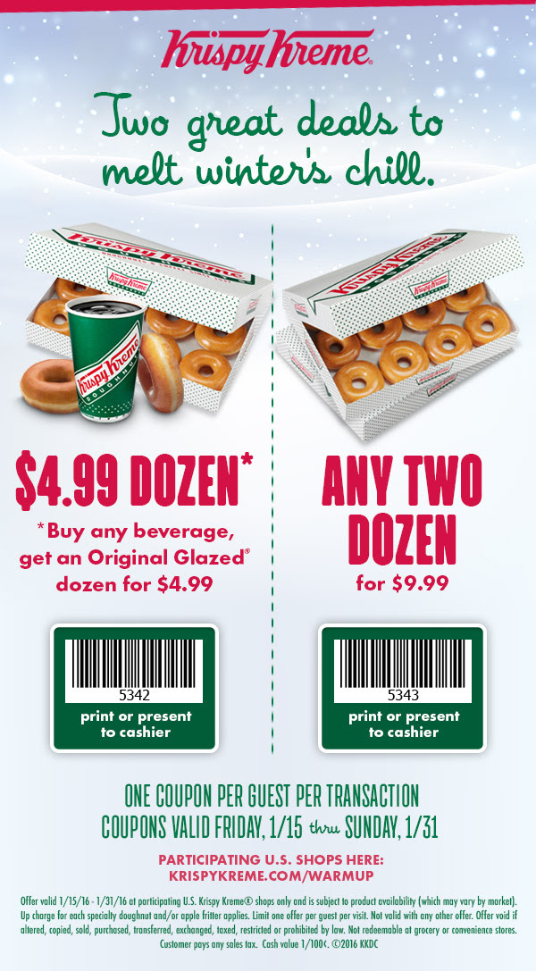 Krispy Kreme Coupon April 2024 Two dozen doughnuts for $10, $5 dozen with your coffee all month at Krispy Kreme