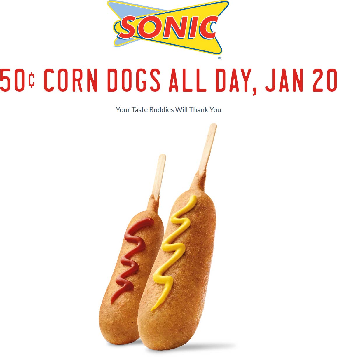 Sonic Drive-In Coupon April 2024 .50 cent corn dogs Wednesday at Sonic Drive-In