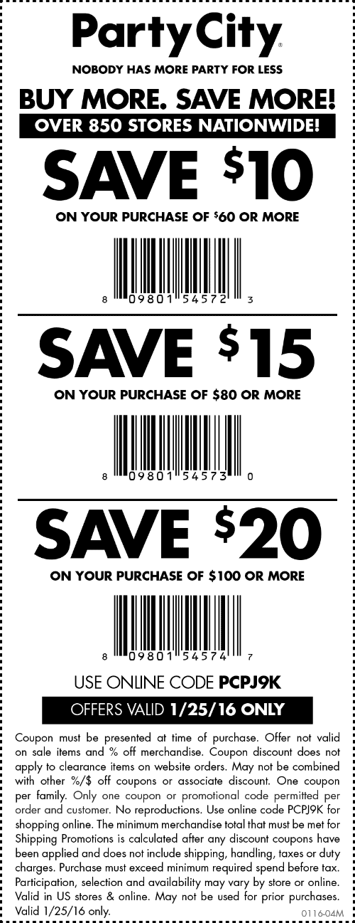 Party City Coupon March 2024 $10 off $60 & more today at Party City, or online via promo code PCPJ9K