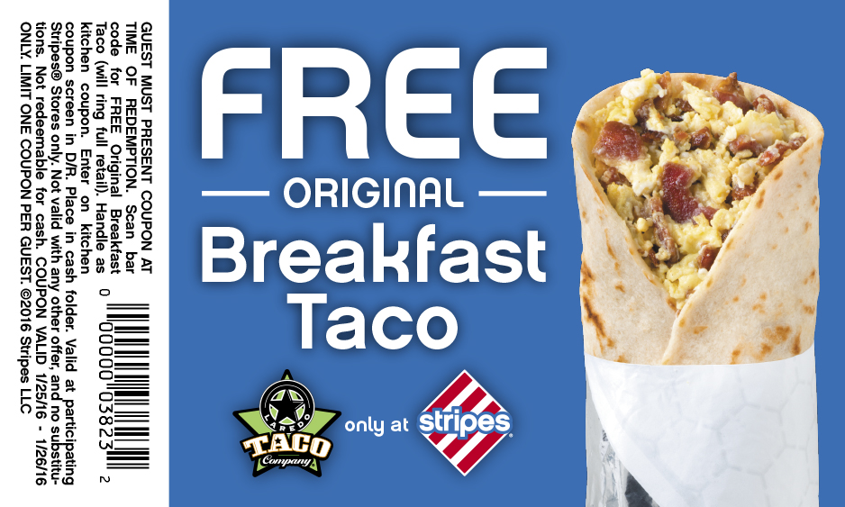 Stripes Coupon April 2024 Free breakfast taco at Stripes gas stations