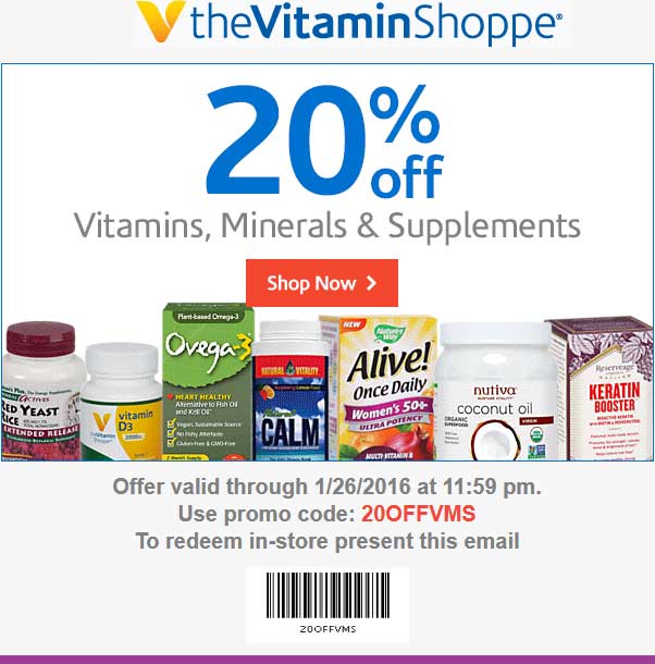 The Vitamin Shoppe Coupon March 2024 20% off at The Vitamin Shoppe, or online via promo code 20OFFVMS