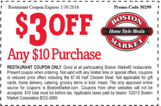 Boston Market Coupon March 2024 $3 off $10 at Boston Market restaurants