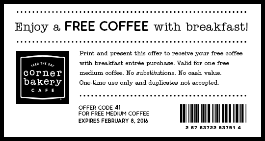 Corner Bakery Coupon April 2024 Free coffee with your breakfast at Corner Bakery Cafe