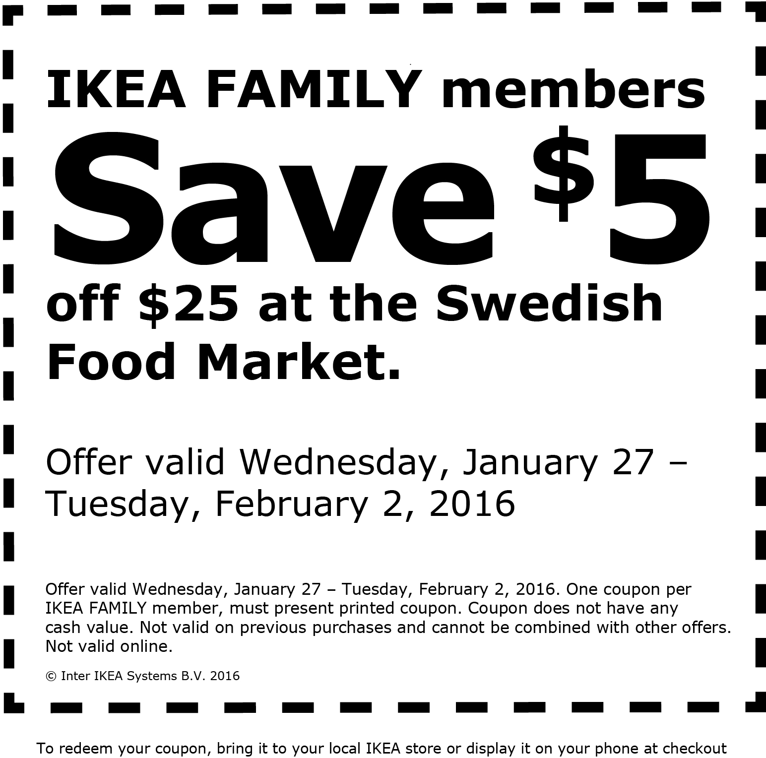 IKEA Coupon April 2024 $5 off $25 at the Swedish food market inside IKEA