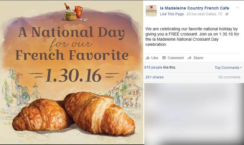 La Madeleine Coupon April 2024 Free croissant Saturday at la Madeleine country French cafe