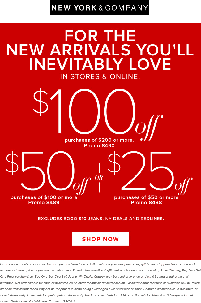 New York & Company Coupon March 2024 $25 off $50 & more today at New York & Company, or online via promo code 8488