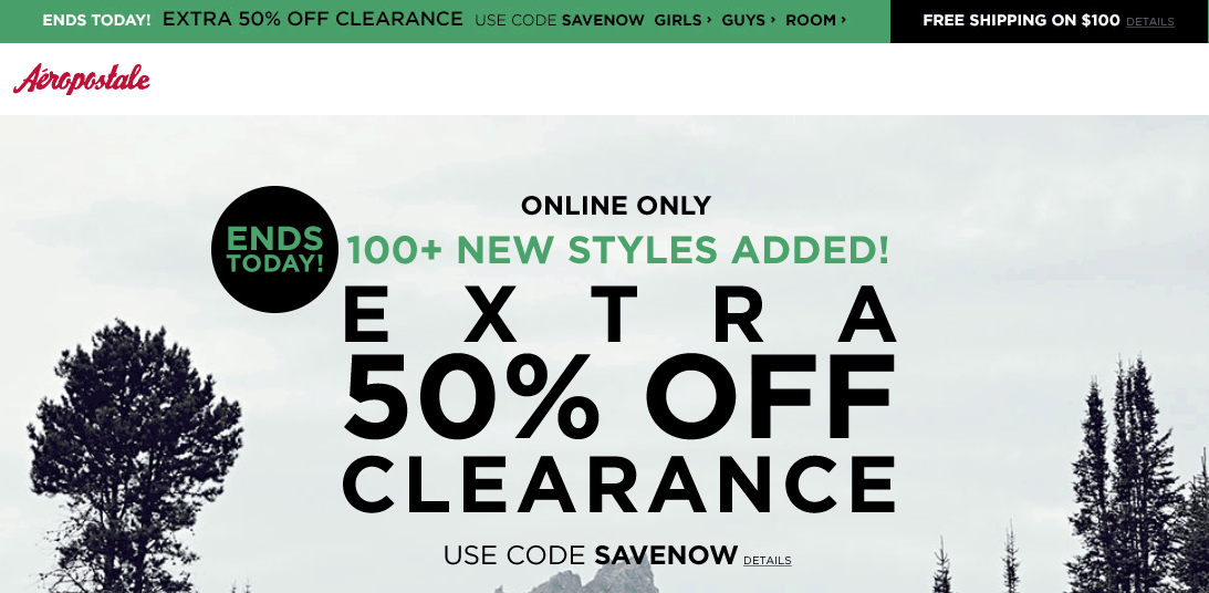 Aeropostale Coupon April 2024 Extra 50% off clearance online today at Aeropostale via promo code SAVENOW