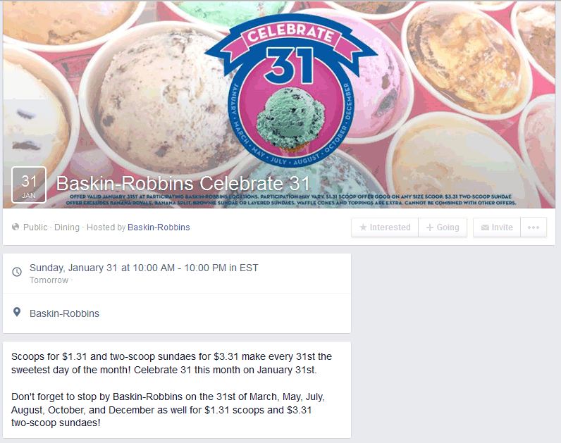 Baskin Robbins Coupon April 2024 Ice cream scoops for $1.31 Sunday at Baskin Robbins