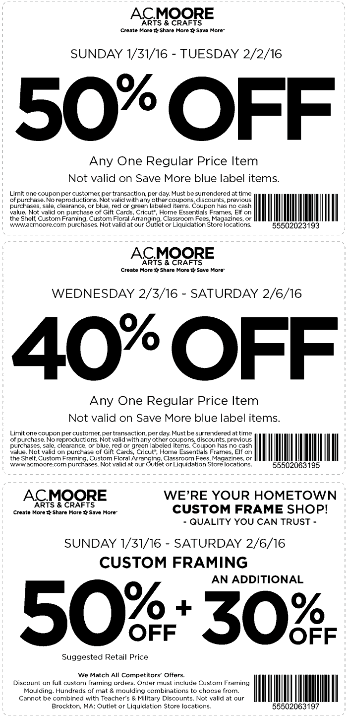 A.C. Moore Coupon April 2024 50% off a single item & more at A.C. Moore
