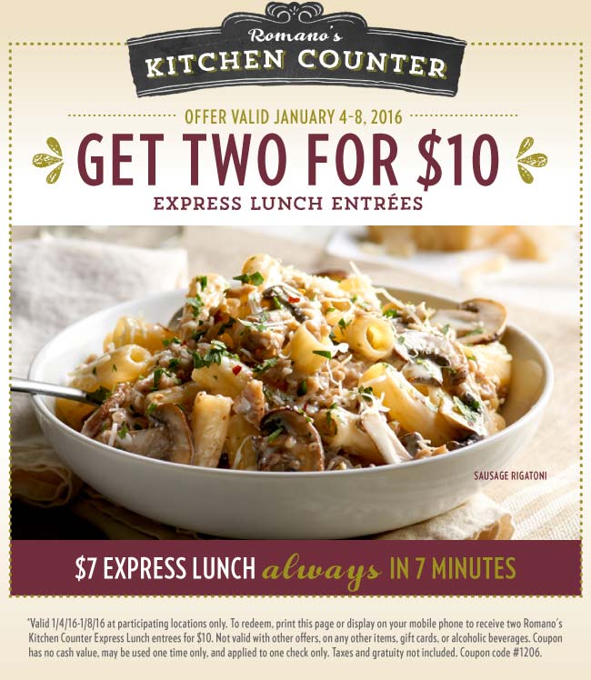 Macaroni Grill Coupon April 2024 Two lunches for $10 in 7 minutes or free at Macaroni Grill