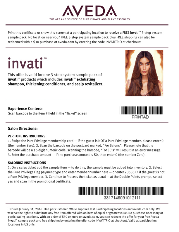 Aveda Coupon April 2024 Shampoo, conditioner & revitalizer pack free at Aveda, or online with $30 spent via promo code INVATITRIO