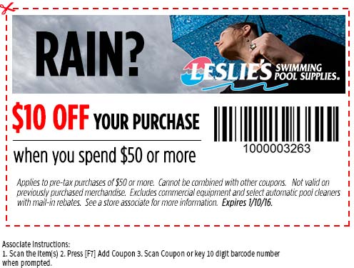 Leslies Pool Supplies Coupon March 2024 $10 off $50 at Leslies Pool Supplies