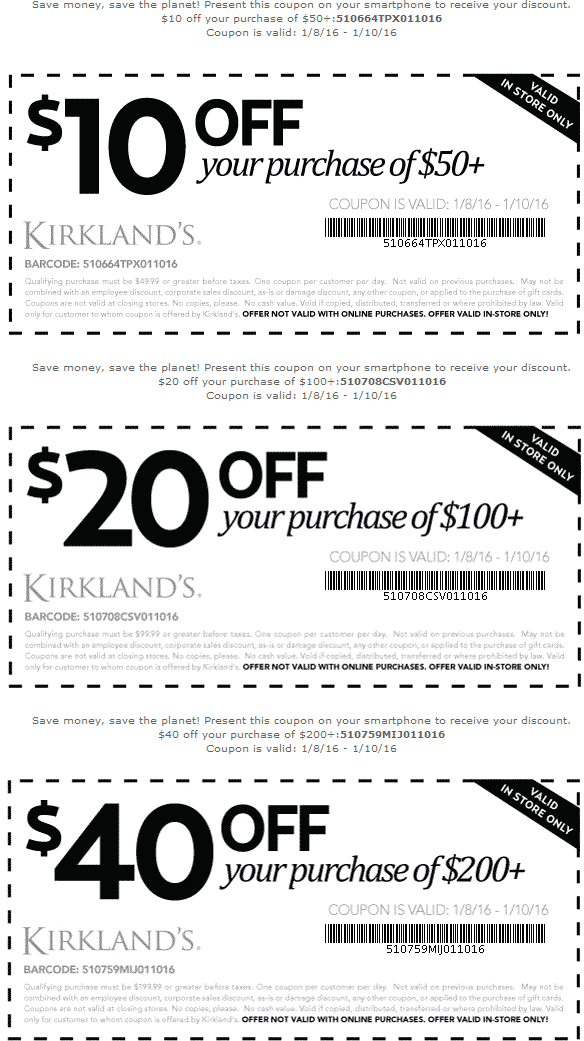Kirklands Coupon April 2024 $10-$40 off $50+ at Kirklands