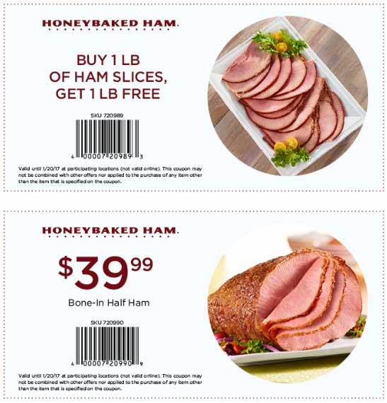 HoneyBaked Coupon April 2024 Second lb of ham free at HoneyBaked Ham restaurants