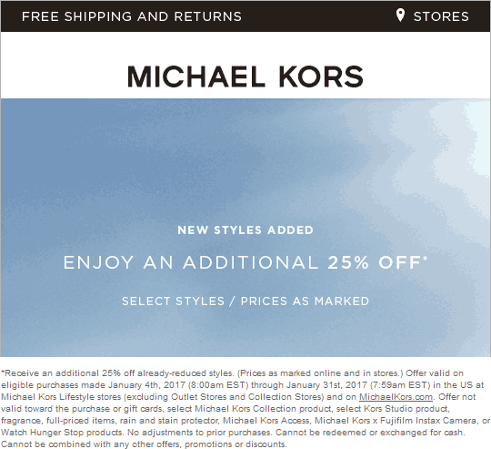 michael kors 25 off