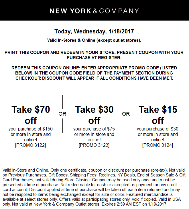 New York & Company Coupon April 2024 $15 off $30 & more today at New York & Company, or online via promo code 3124