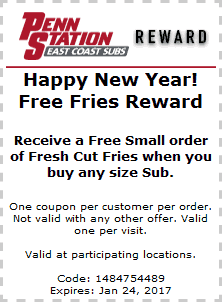Penn Station Coupon April 2024 Free fries with your sub at Penn Station East Coast Subs
