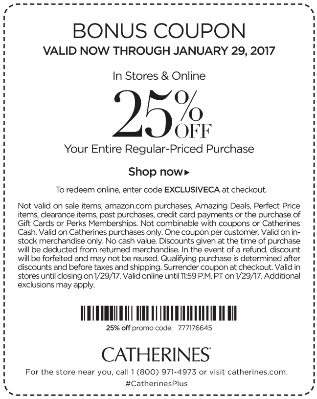 Catherines Coupon April 2024 25% off at Catherines, or online via promo code EXCLUSIVECA