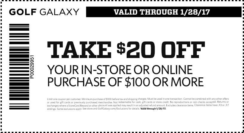 Golf Galaxy Coupon March 2024 $20 off $100 at Golf Galaxy, ditto online