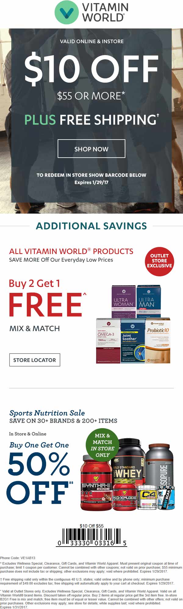 Vitamin World Coupon April 2024 $10 off $55 at Vitamin World, or online via promo code VE1AB13