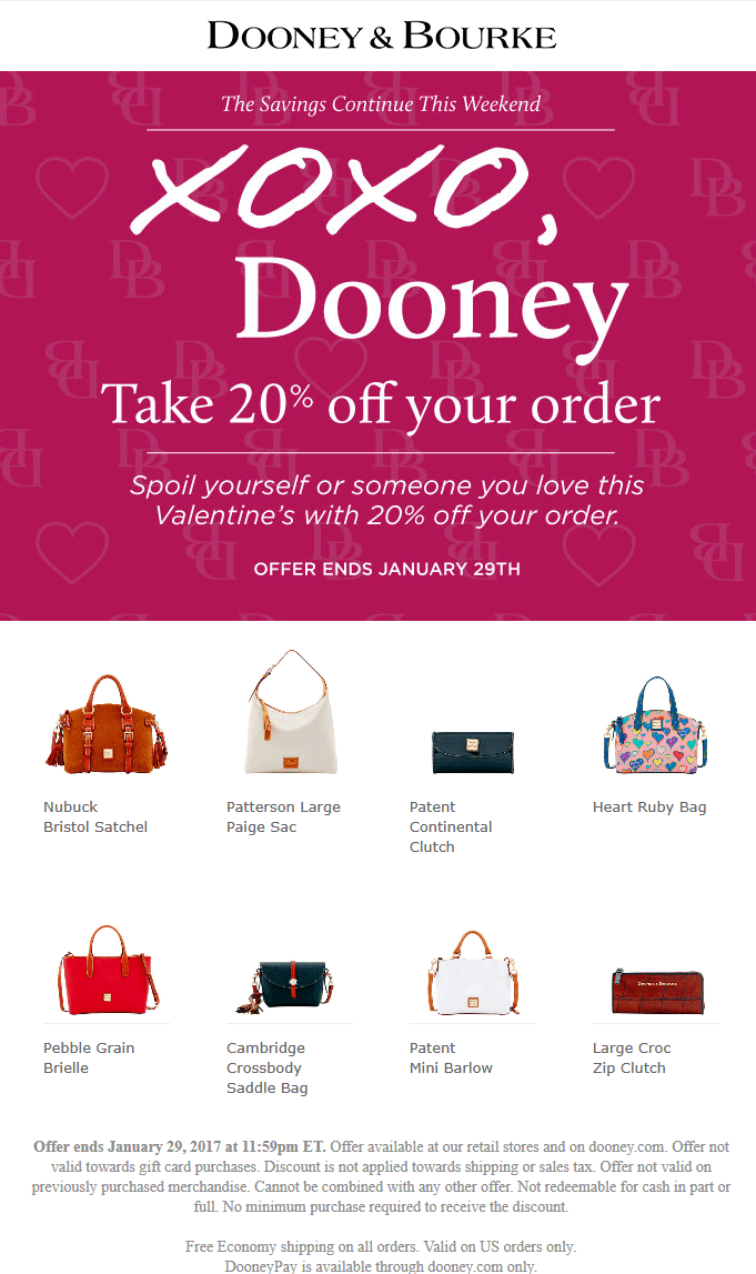 Dooney & Bourke Coupon April 2024 20% off at Dooney & Bourke, ditto online