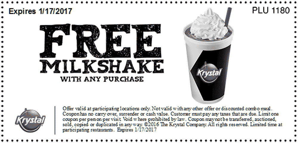 Krystal Coupon April 2024 Free milkshake with any order at Krystal restaurants