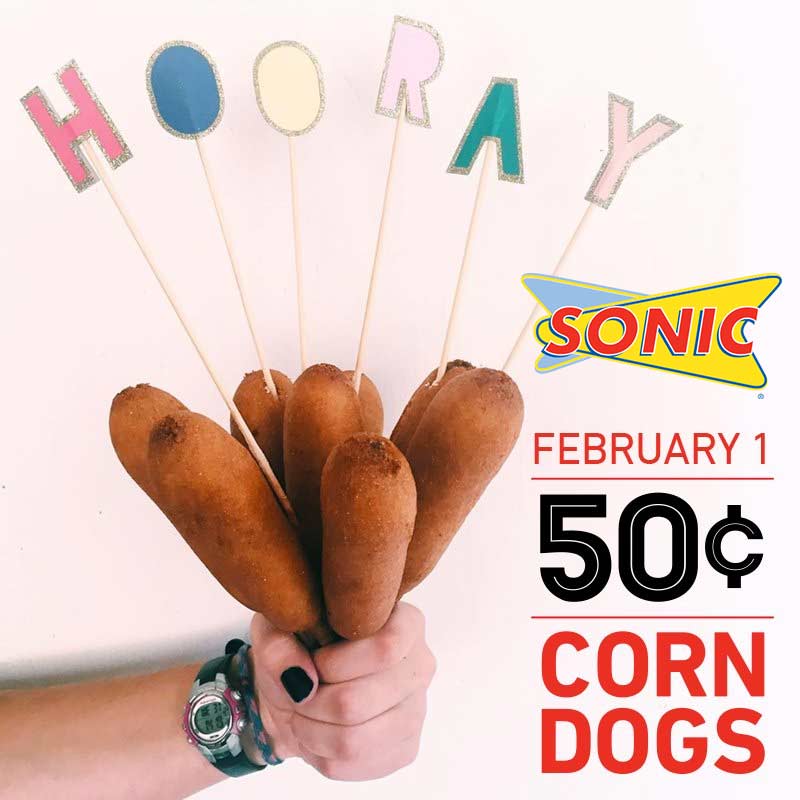 Sonic Drive-In Coupon April 2024 50 cent corn dogs Wednesday at Sonic Drive-In