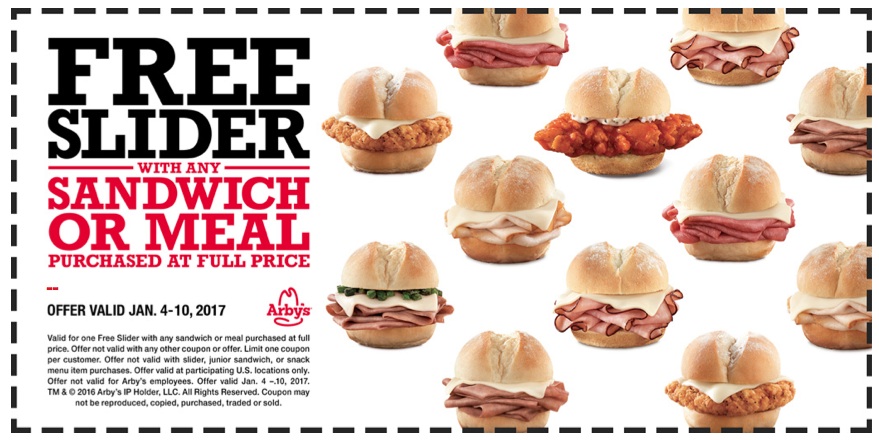 Arbys Coupon April 2024 Free slider with your sandwich at Arbys