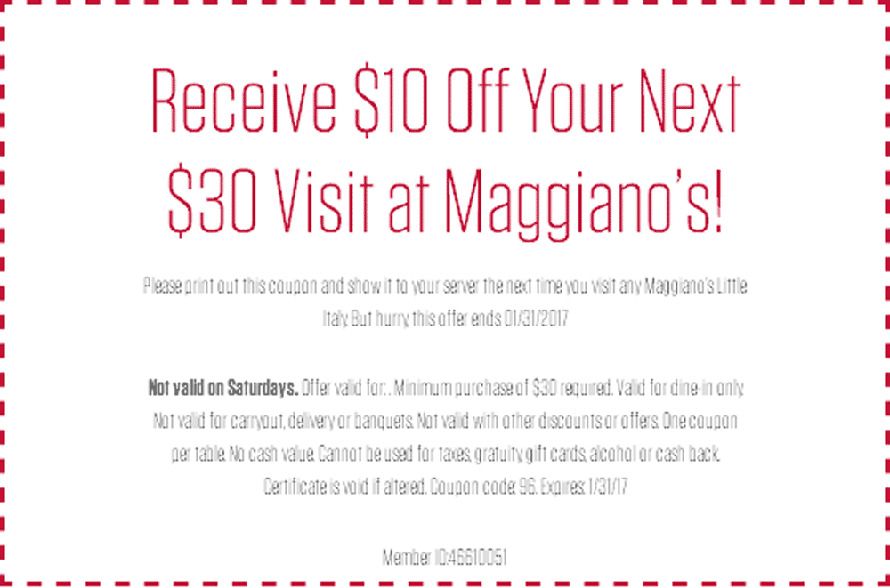 Maggianos Little Italy Coupon April 2024 $10 off $30 at Maggianos Little Italy restaurants