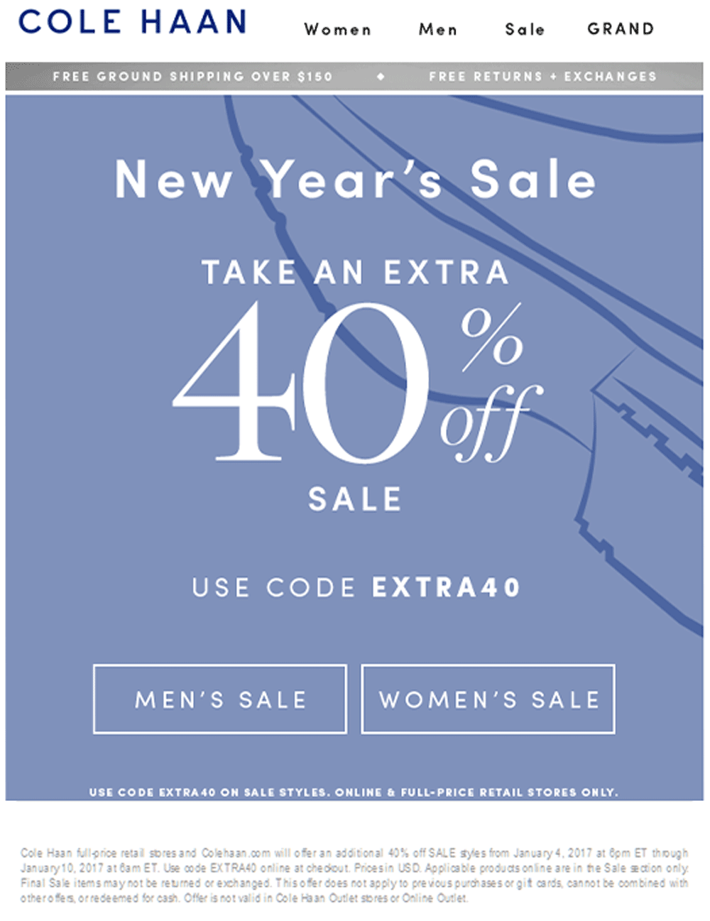 Cole Haan Coupon April 2024 Extra 40% off sale items at Cole Haan, or online via promo code EXTRA40
