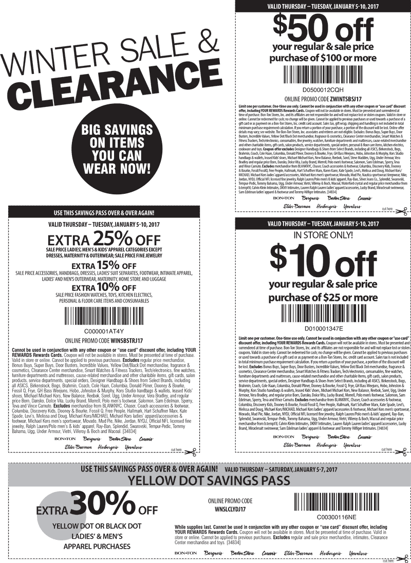 Carsons Coupon March 2024 $50 off $100 & more at Carsons, Bon Ton & sister stores, or online via promo code ZWINTSBSJ17