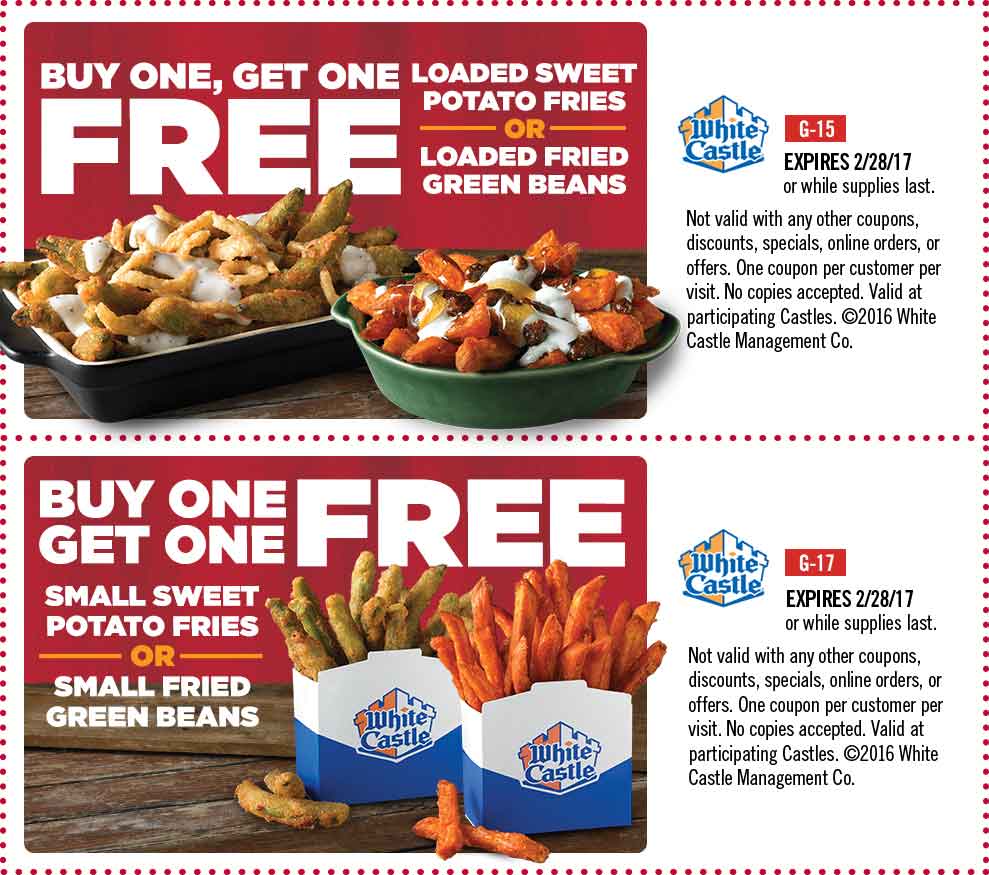 January 2017 5 White Castle Coupon 1587 