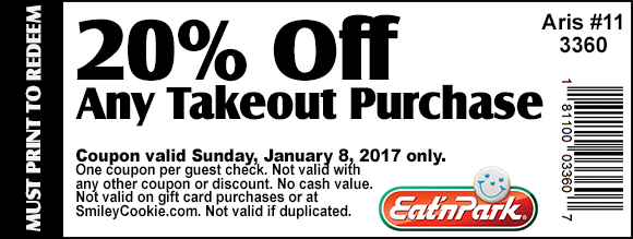 Eat N Park Coupon April 2024 20% off takeout Sunday at Eat N Park
