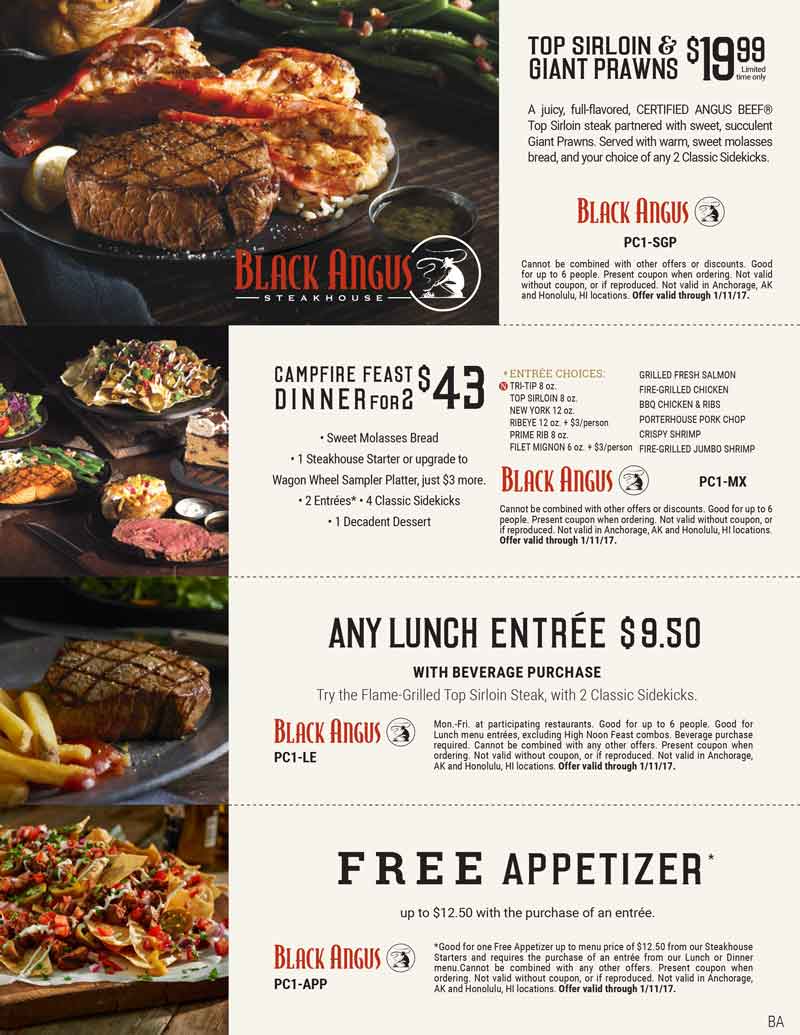 Black Angus Coupon April 2024 Free appetizer with your entree at Black Angus steakhouse