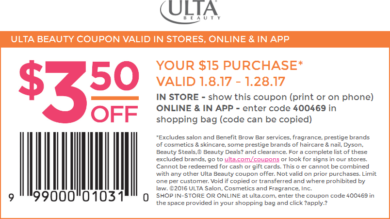 Ulta Beauty Coupon March 2024 $3 off $15 at Ulta Beauty, or online via promo code 400469