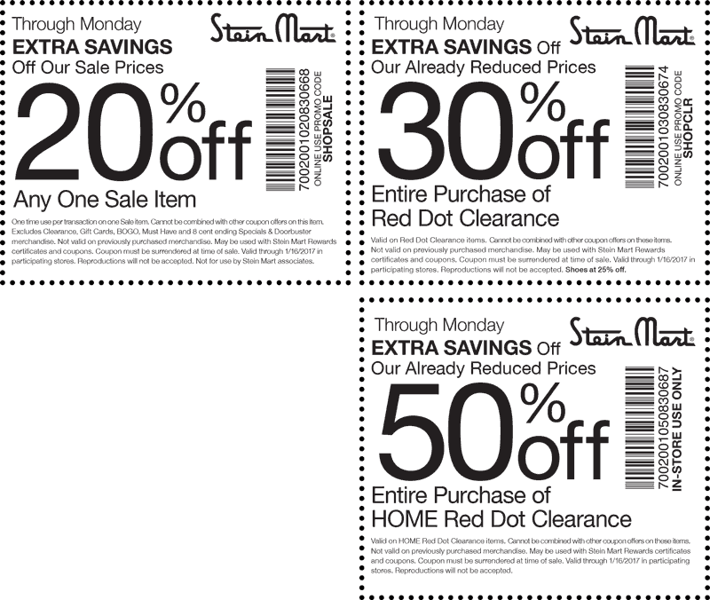 Stein Mart Coupon March 2024 Extra 20% off a sale item & more at Stein Mart, or online via promo code SHOPSALE