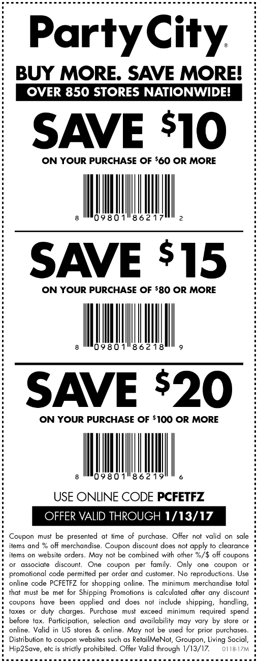 Party City Coupon March 2024 $10 off $60 & more at Party City, or online via promo code PCFETFZ