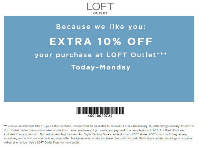 LOFT Outlet Coupon April 2024 Extra 10% off at LOFT Outlet