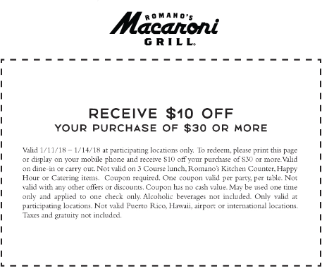 Macaroni Grill Coupon April 2024 $10 off $30 at Macaroni Grill restaurants