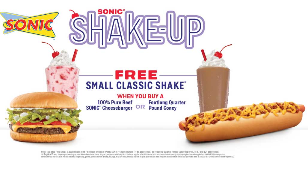 Sonic Drive-In Coupon April 2024 Free milkshake with your cheeseburger or coney dog at Sonic Drive-In