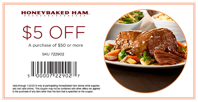 HoneyBaked Coupon April 2024 $5 off $50 at HoneyBaked Ham restaurants