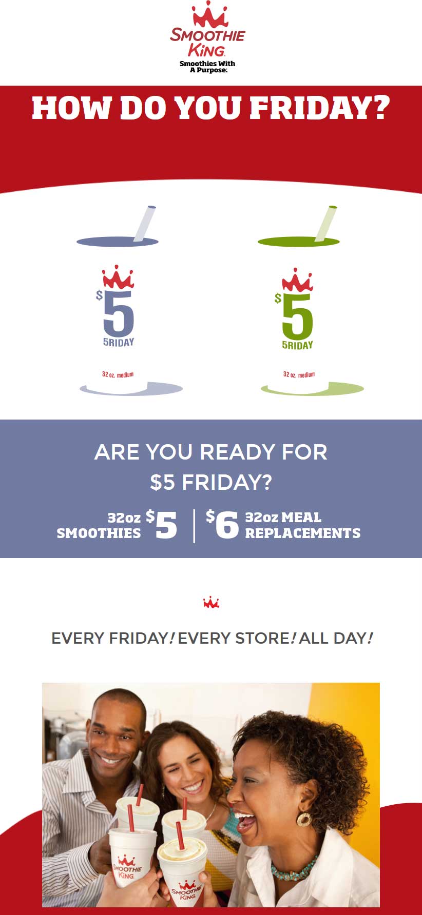 Smoothie King Coupon April 2024 32oz smoothies are $5 Fridays at Smoothie King