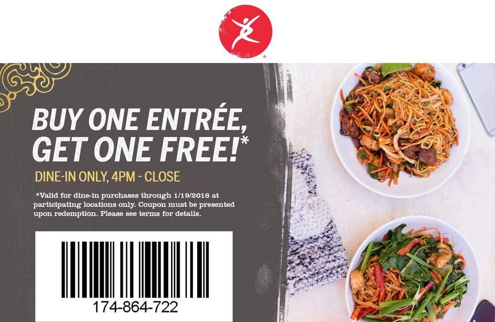 Pei Wei Coupon March 2024 Second dinner entree free at Pei Wei Asian fusion