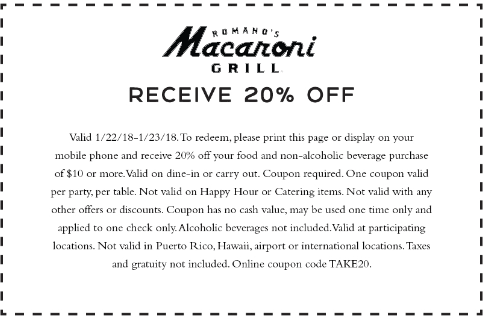 Macaroni Grill Coupon April 2024 20% off at Macaroni Grill restaurants