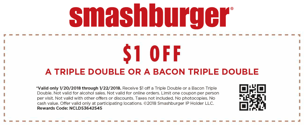 Smashburger Coupon March 2024 Shave a buck off your double burger today at Smashburger