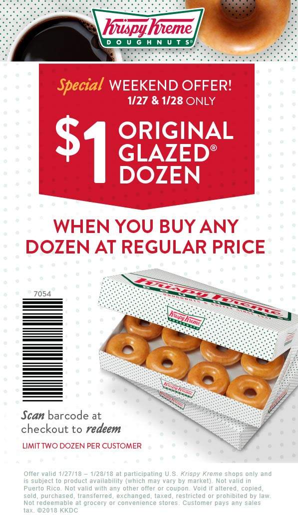 Krispy Kreme Coupon April 2024 Second dozen for $1 at Krispy Kreme