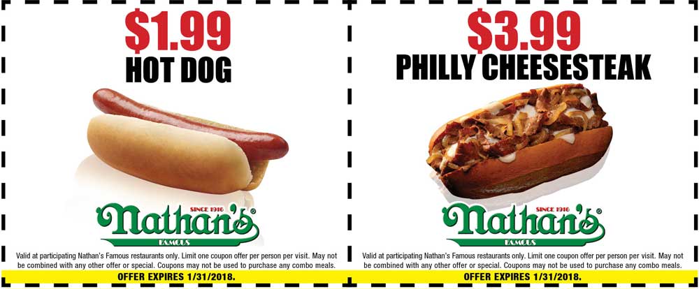 Nathans Famous Coupon March 2024 $2 hot dog at Nathans Famous restaurants