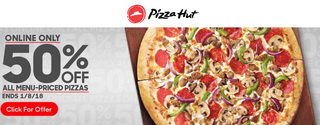 Pizza Hut Coupon March 2024 50% off pizzas online at Pizza Hut